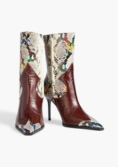 Missoni - Croc-effect leather and snakeskin ankle boots - Brown - EU 35