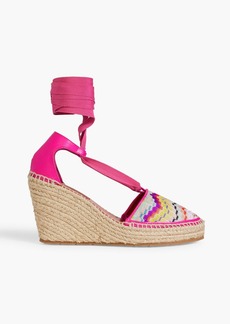 Missoni - Leather and crochet-knit wedge espadrilles - Pink - EU 37