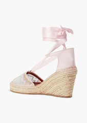 Missoni - Satin and leather-trimmed crochet-knit wedge espadrilles - Pink - EU 36