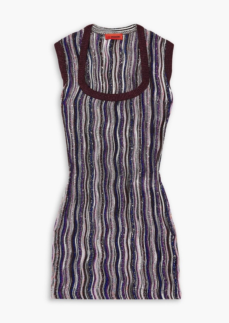Missoni - Sequined metallic crochet-knit mini dress - Purple - IT 44