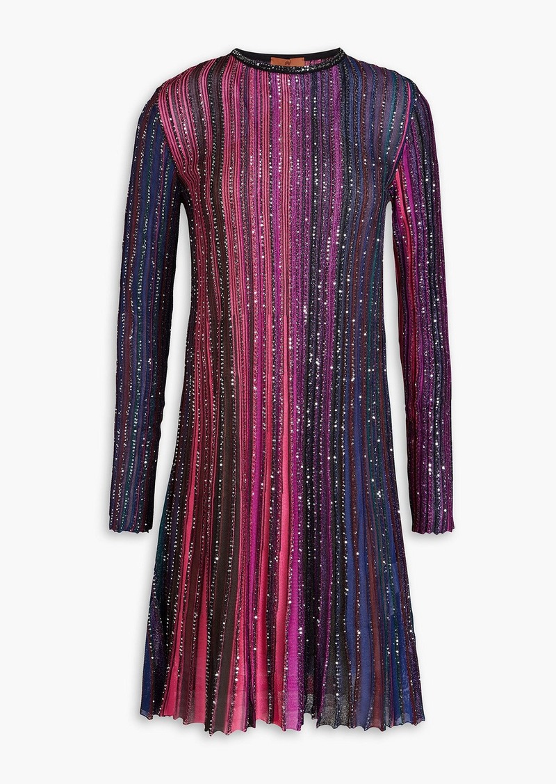 Missoni - Sequin-embellished striped ribbed-knit mini dress - Pink - IT 40