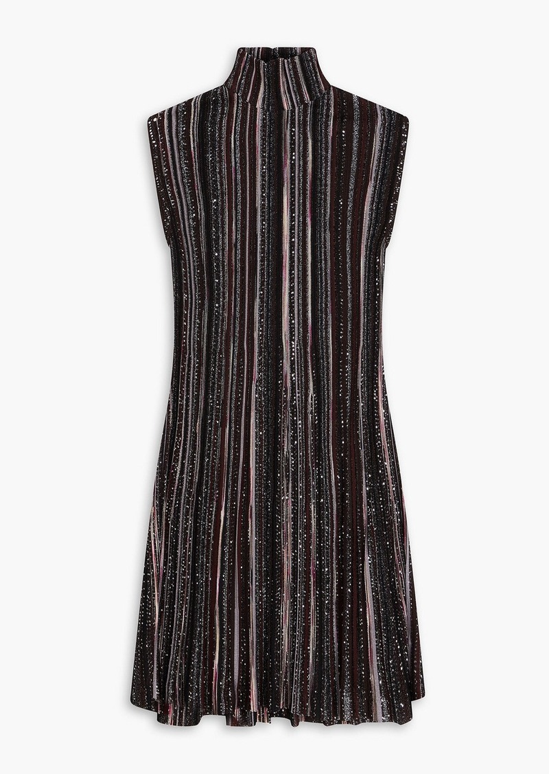 Missoni - Sequin-embellished striped ribbed-knit turtleneck mini dress - Brown - IT 44