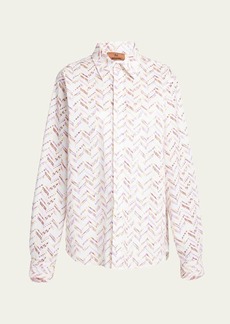 Missoni Chevron Broderie Anglaise Long-Sleeve Collared Shirt