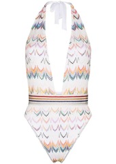 Missoni zigzag embroidered halterneck swimsuit