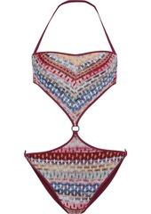 Missoni Mare Woman Mare Cutout Metallic Crochet-knit Bandeau Swimsuit Burgundy