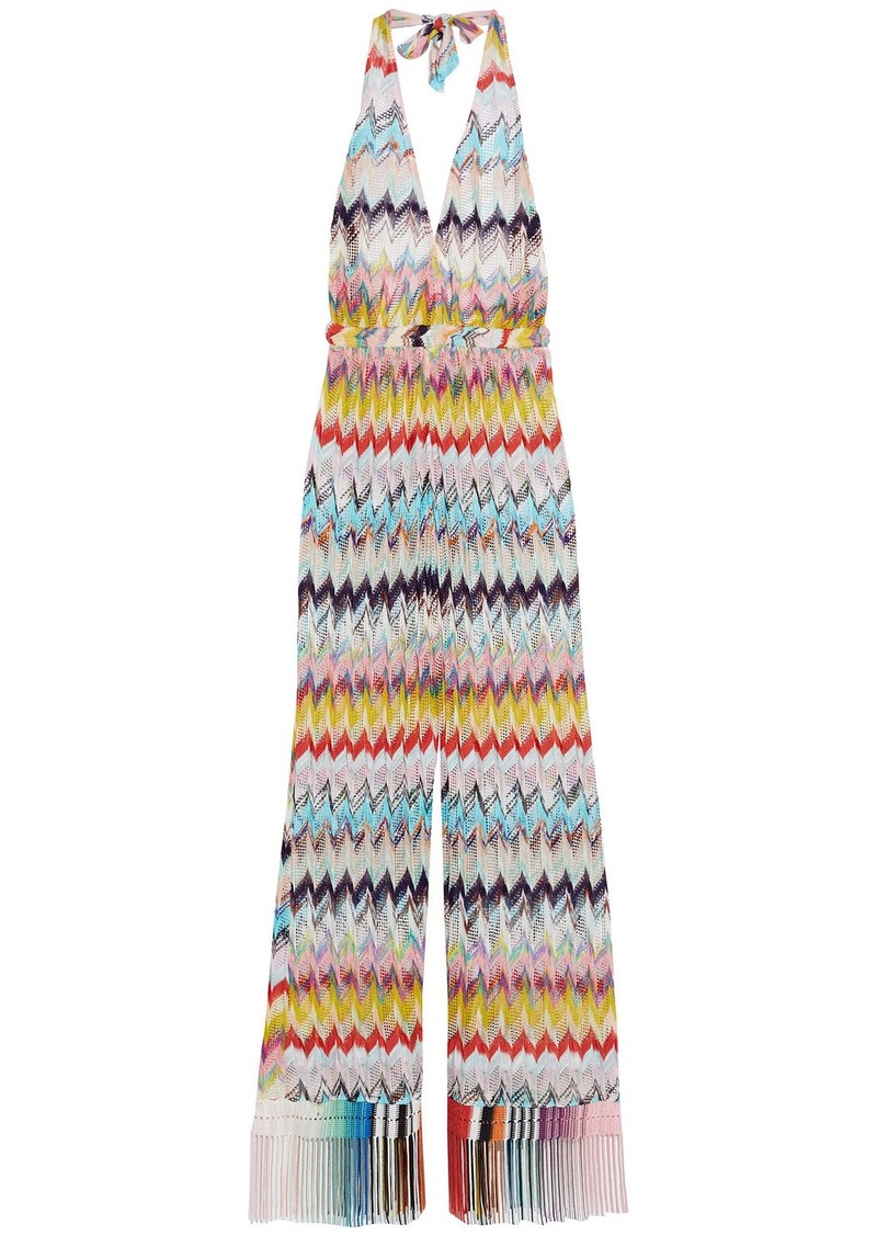 Mare Woman Mare Fringe-trimmed Crochet-knit Halterneck Jumpsuit Multicolor  - 45% Off!