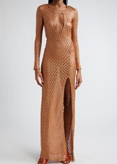 Missoni Metallic Knit Plunge Neck Long Sleeve Cover-Up Maxi Dress