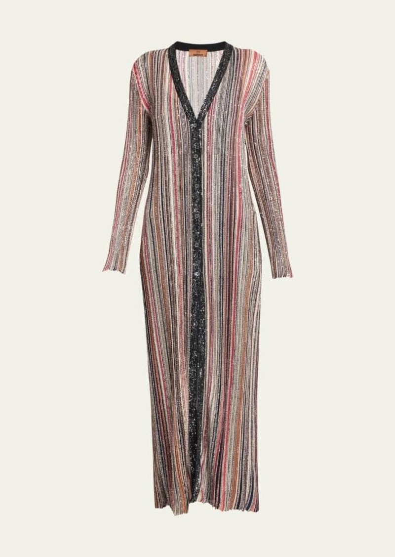 Missoni Multicolor Partialized Knit Maxi Cardigan with Sequins