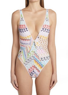 Missoni Patchwork Panel Plunge Neck One-Piece Swimsuit at Nordstrom