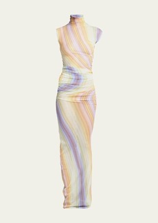 Missoni Printed High-Neck Tulle Ruched Maxi Dress