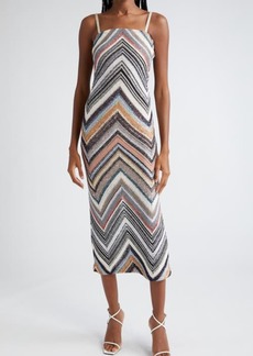 Missoni Sequin Chevron Stripe Sleeveless Midi Dress