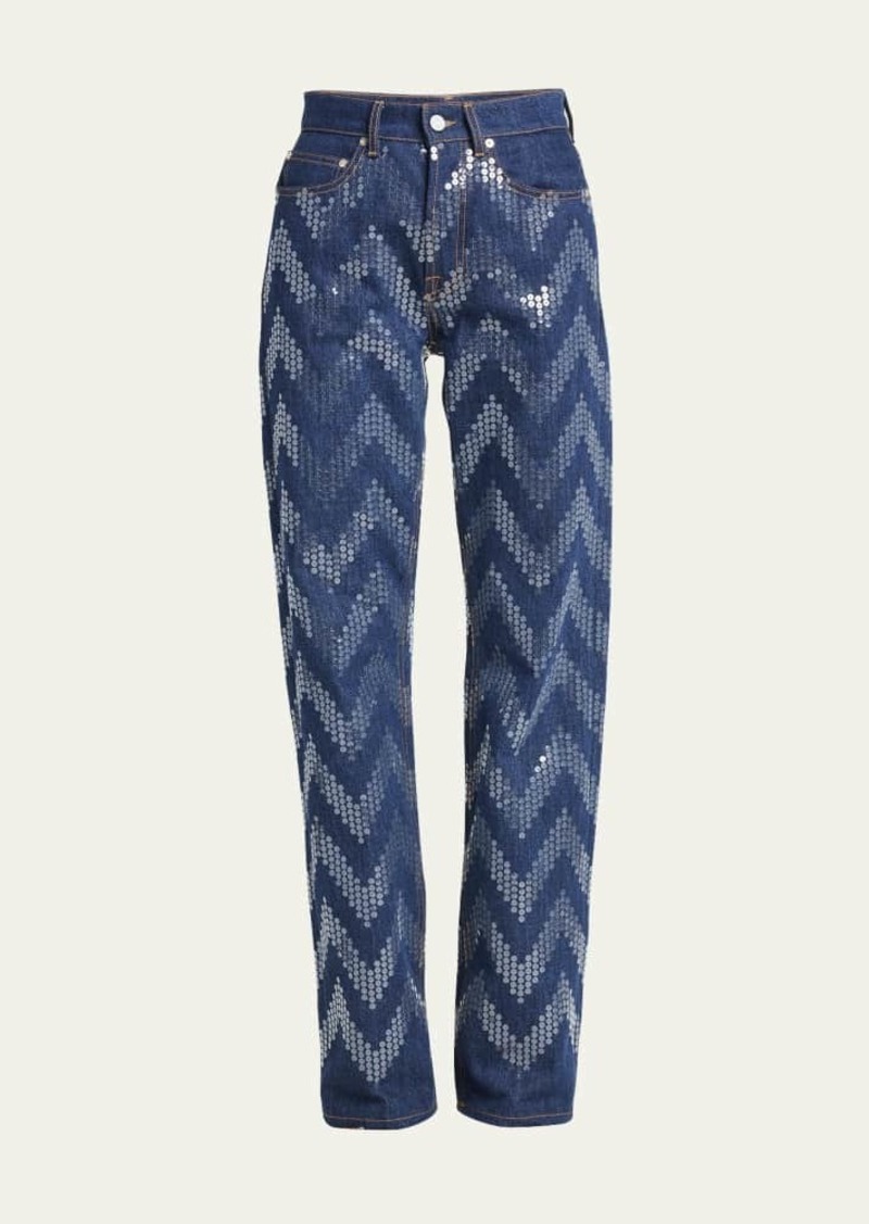 Missoni Sequin Zig-Zag Embroidered Denim Trousers