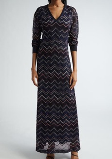 Missoni Sparkly Sequin Long Sleeve Shimmer Chevron Knit Maxi Dress
