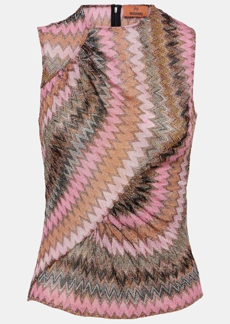 Missoni Zig Zag gathered metallic knit top