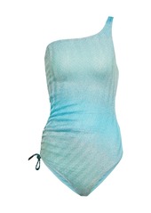 Missoni One-shoulder zig-zag knit swimsuit