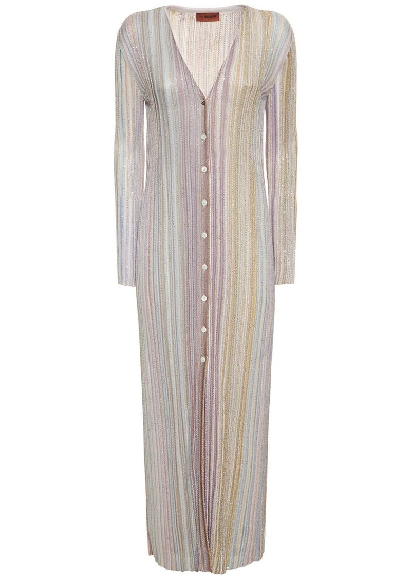 Missoni Sequined Striped Knit Long Cardigan