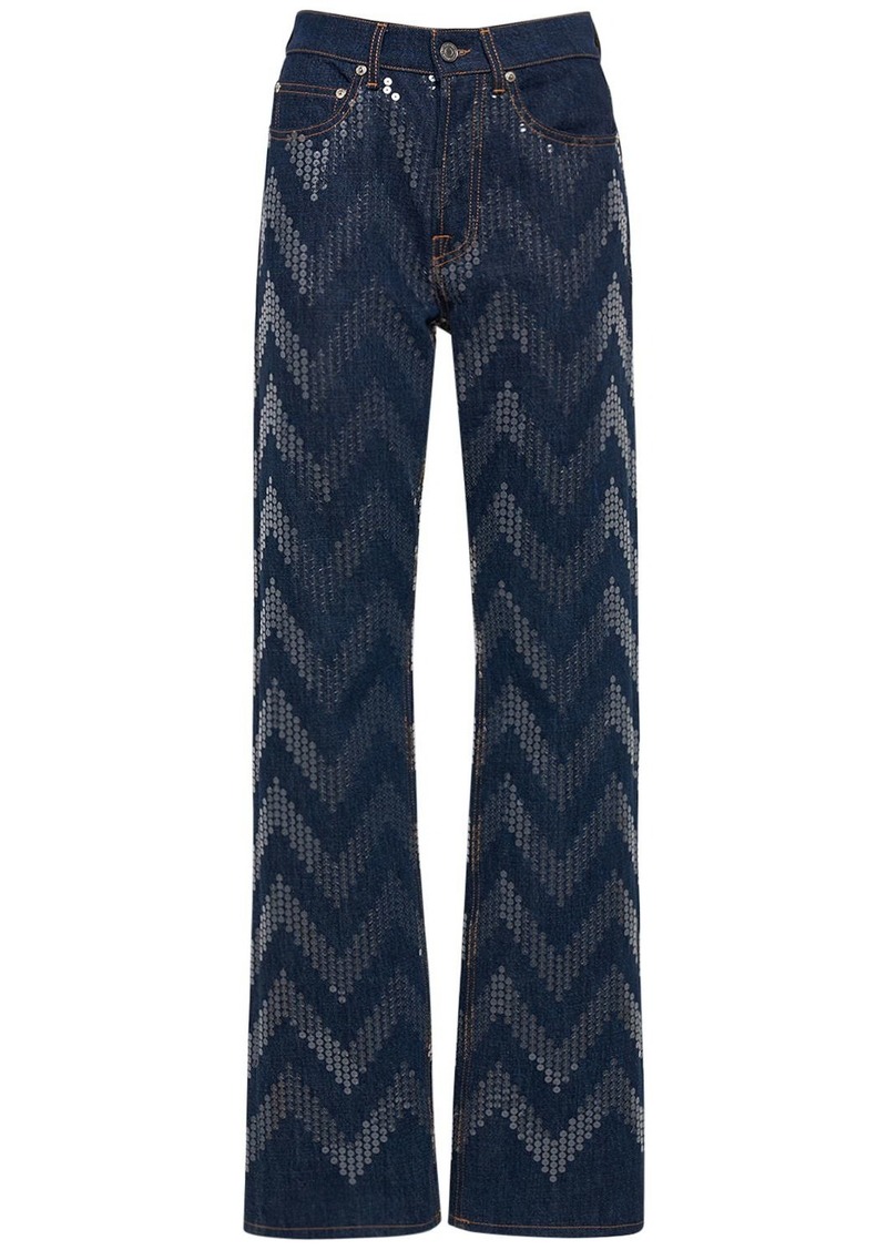 Missoni Zig Zag Sequined Denim Straight Jeans