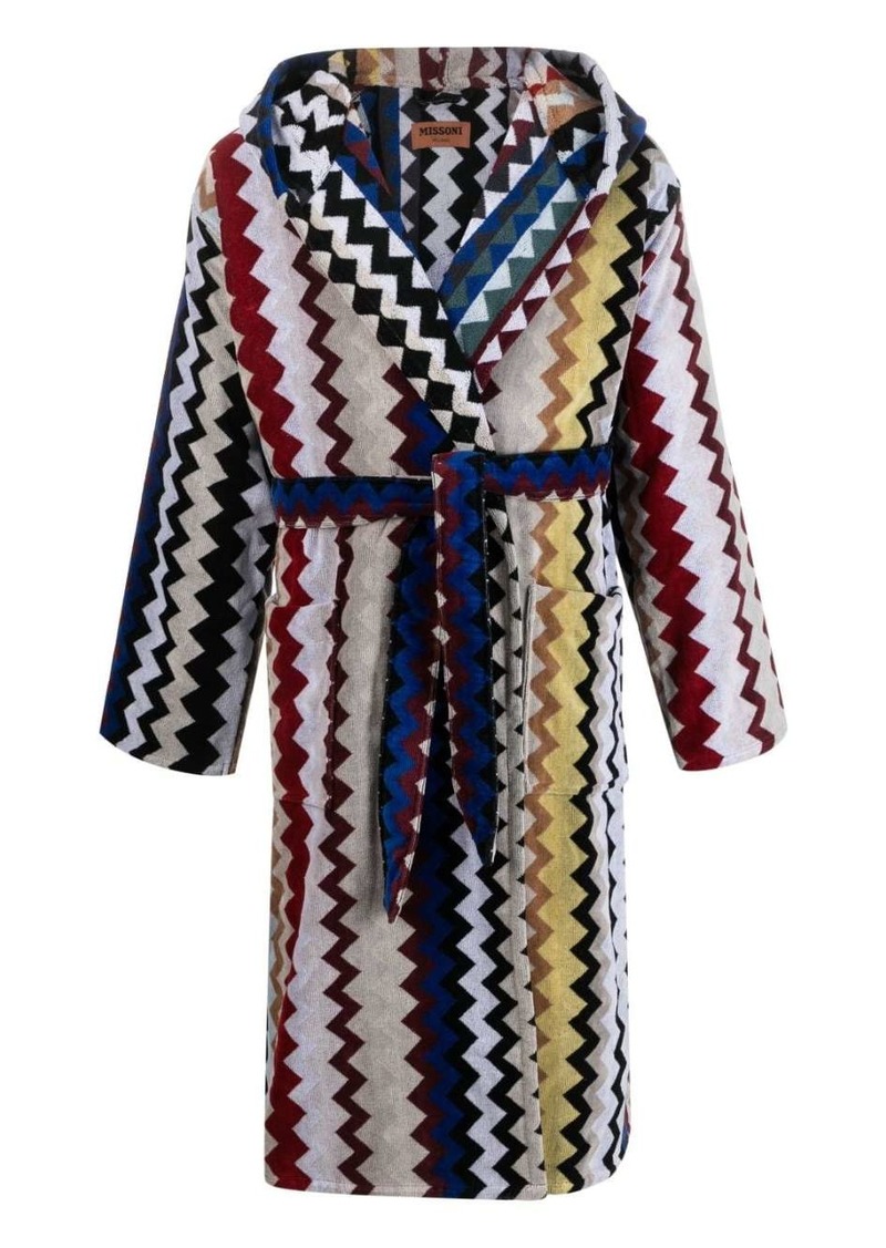 Missoni zigzag-print belted hooded bathrobe