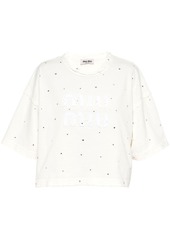 Miu Miu crystal-embellished distressed cropped T-shirt