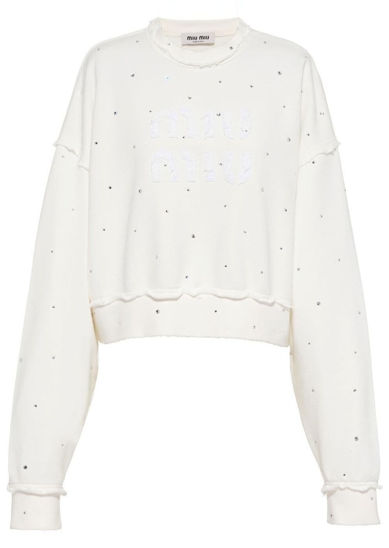 Miu Miu crystal-embellished distressed sweatshirt
