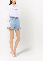 Miu Miu distressed-effect paperbag-waist denim shorts