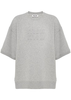 Miu Miu embroidered short-sleeve cotton sweatshirt