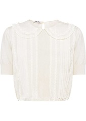 Miu Miu lace-trim cashmere knitted top