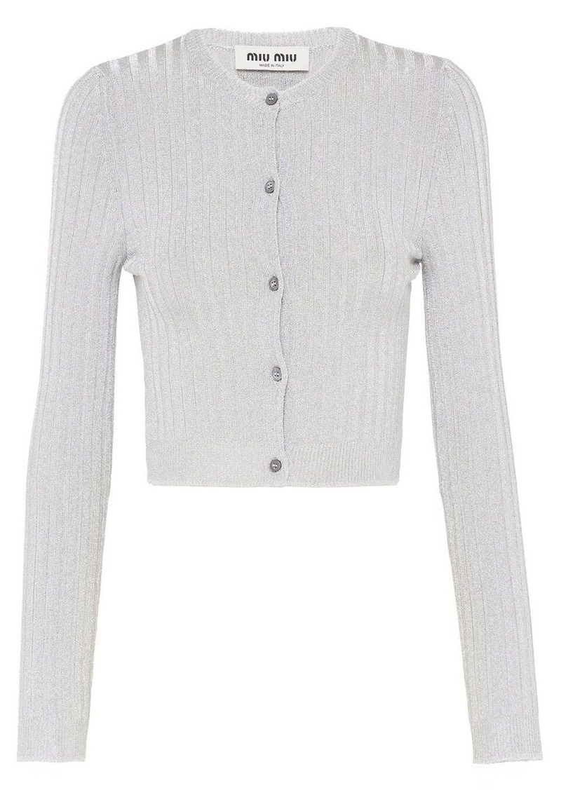 Miu Miu Lamé ribbed-knit cropped cardigan