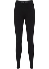 Miu Miu logo-band ribbed leggings