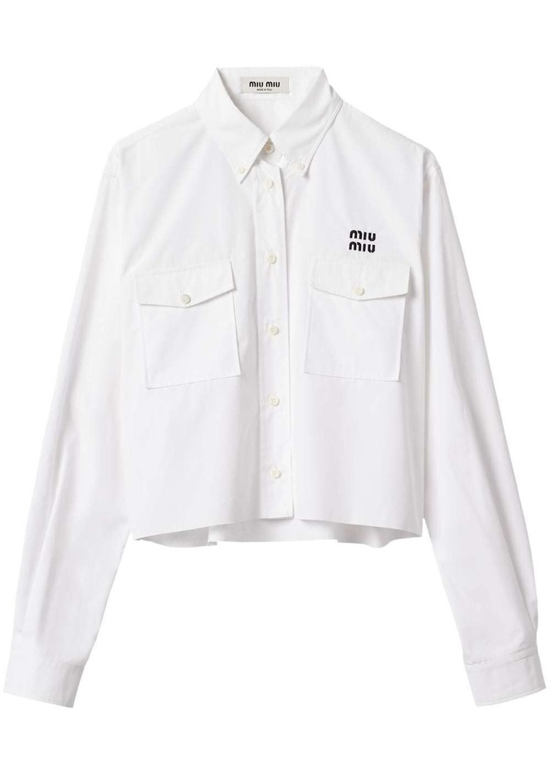 Miu Miu logo-embroidered cropped poplin shirt