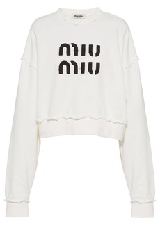 Miu Miu logo-embroidered distressed cotton sweatshirt