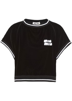 Miu Miu logo-patch velvet cropped T-shirt