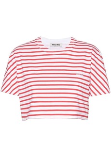 Miu Miu logo-print striped cropped T-shirt