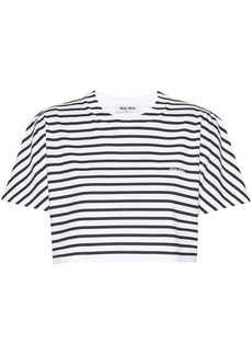 Miu Miu logo-print striped cropped T-shirt