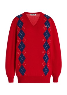 Miu Miu - Argyle Cashmere Sweater - Red - IT 42 - Moda Operandi