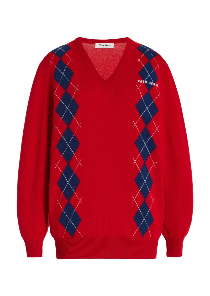 Miu Miu - Argyle Cashmere Sweater - Red - IT 38 - Moda Operandi