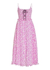 Miu Miu - Bow-Detailed Ruffled Floral Silk Midi Dress - Floral - IT 40 - Moda Operandi