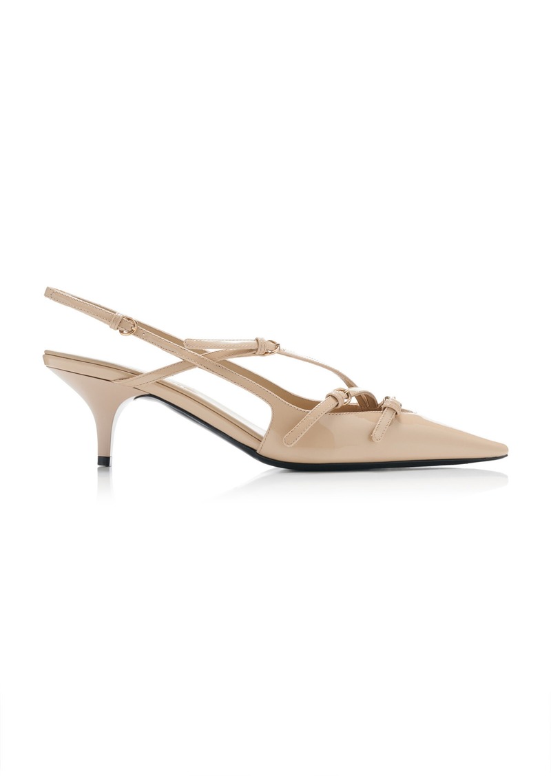 Miu Miu - Buckle-Detailed Patent Leather Slingback Pumps - Neutral - IT 37 - Moda Operandi