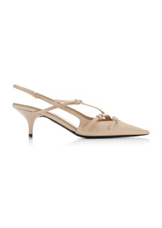 Miu Miu - Buckle-Detailed Patent Leather Slingback Pumps - Neutral - IT 39.5 - Moda Operandi