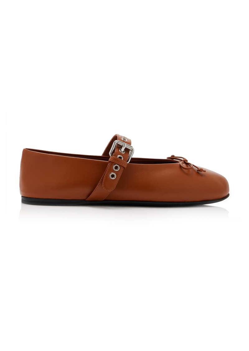 Miu Miu - Buckle-Strap Leather Ballet Flats - Tan - IT 36 - Moda Operandi