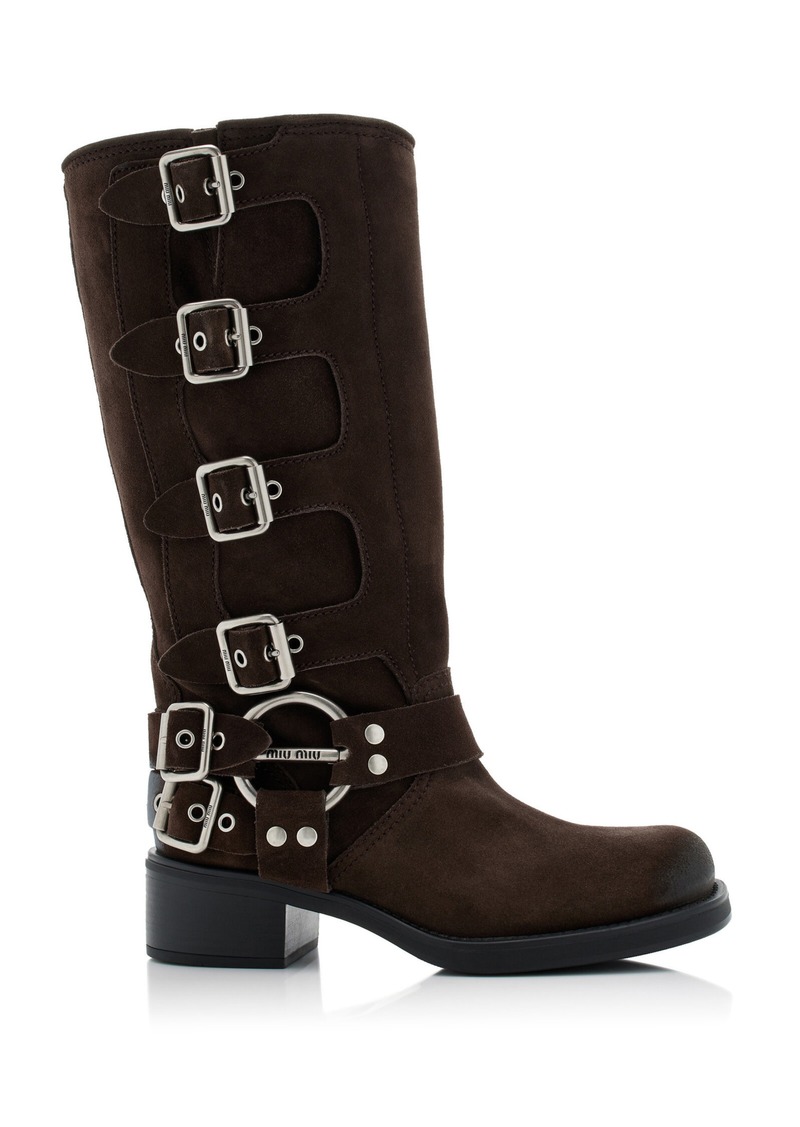 Miu Miu - Buckled Suede Knee Boots - Brown - IT 37 - Moda Operandi