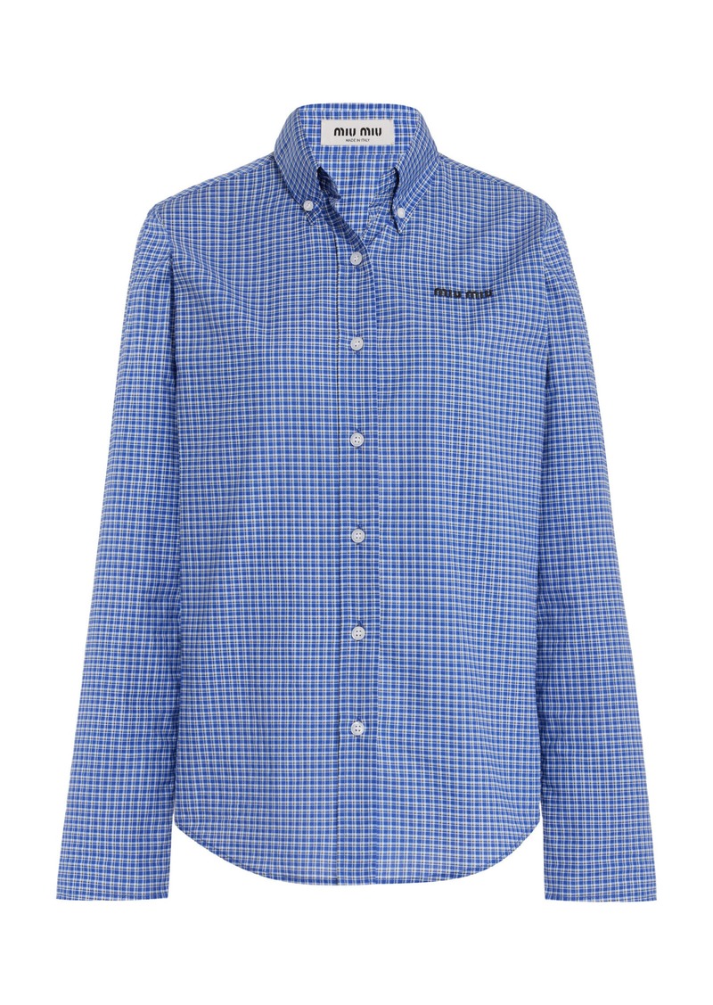 Miu Miu - Checked Cotton-Poplin Shirt - Blue - IT 40 - Moda Operandi