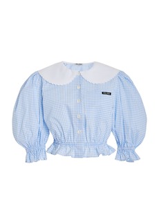 Miu Miu - Collared Gingham Cotton Crop Top - Blue - IT 42 - Moda Operandi