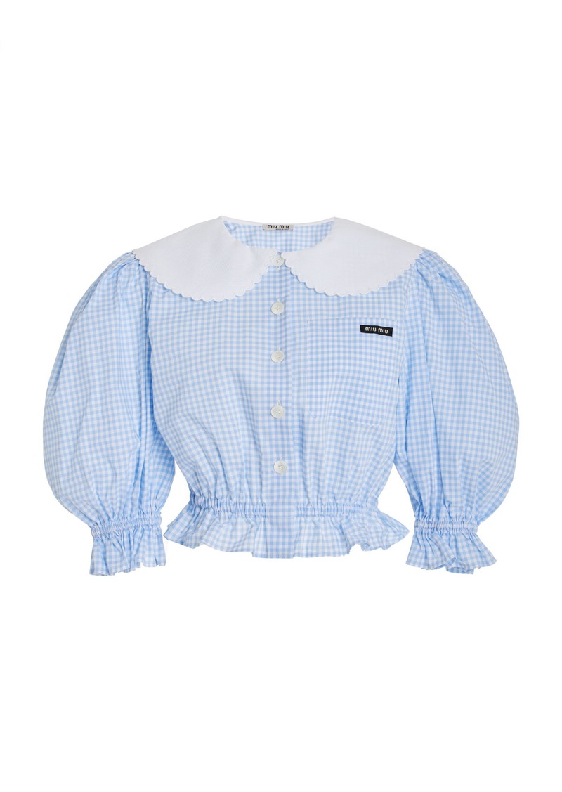 Miu Miu - Collared Gingham Cotton Crop Top - Blue - IT 38 - Moda Operandi