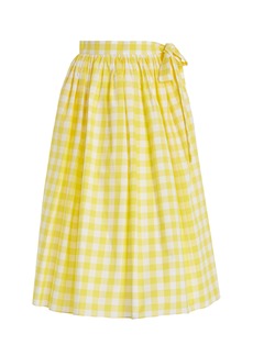 Miu Miu - Cotton Gingham Midi Skirt - Yellow - IT 40 - Moda Operandi