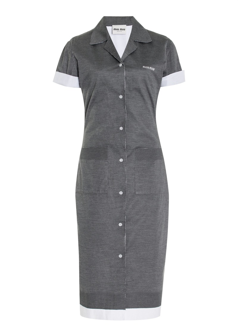 Miu Miu - Cotton-Silk Midi Shirt Dress - Grey - IT 40 - Moda Operandi