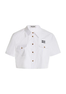 Miu Miu - Cropped Cotton-Poplin Shirt  - White - IT 42 - Moda Operandi