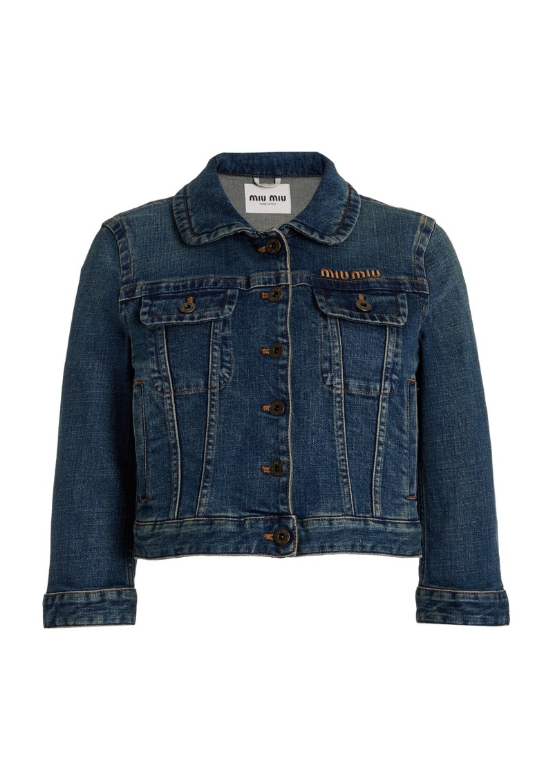 Miu Miu - Cropped Stretch-Denim Jacket - Medium Wash - IT 38 - Moda Operandi