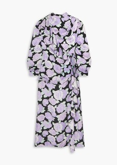 Miu Miu - Crystal-embellished ruffled floral-print silk-jacquard maxi dress - Purple - IT 38