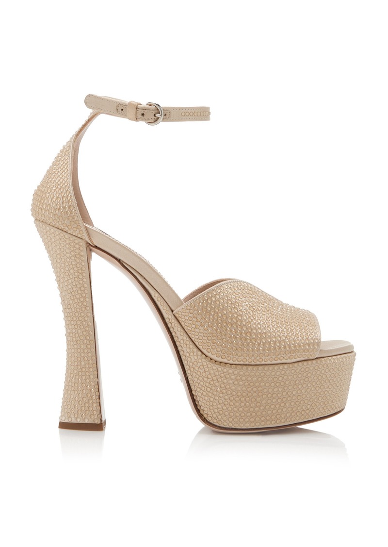 Miu Miu - Crystal-Embellished Satin Platform Sandals - Neutral - IT 39 - Moda Operandi